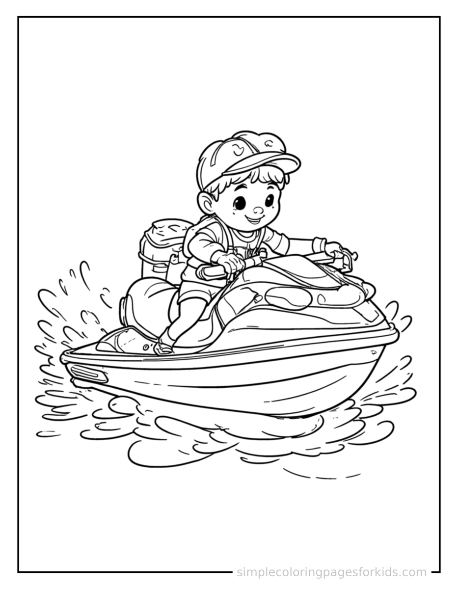 Smiling Jet Ski Coloring Page