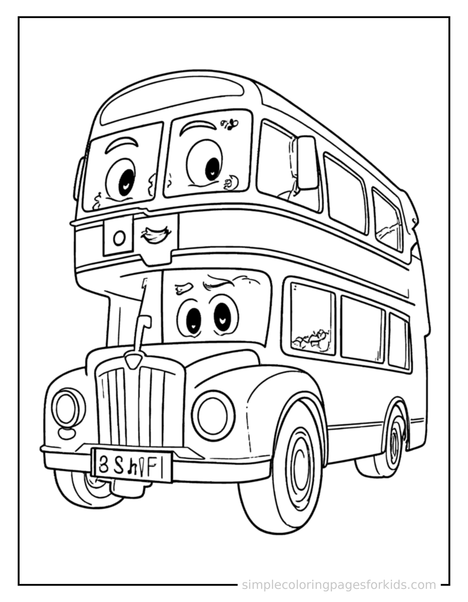 Coloring Scene 3 Double Decker Bus Coloring Page