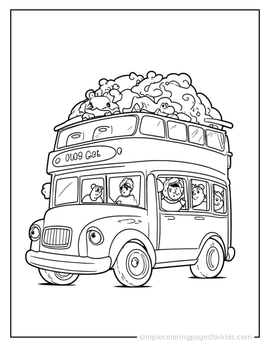 Smiling Double Decker Bus Coloring Page