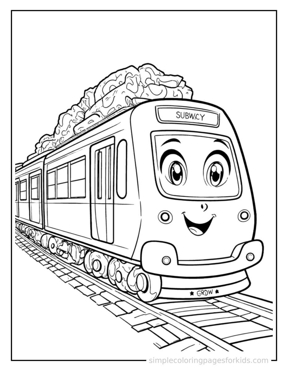Smiling Subway Train Coloring Page