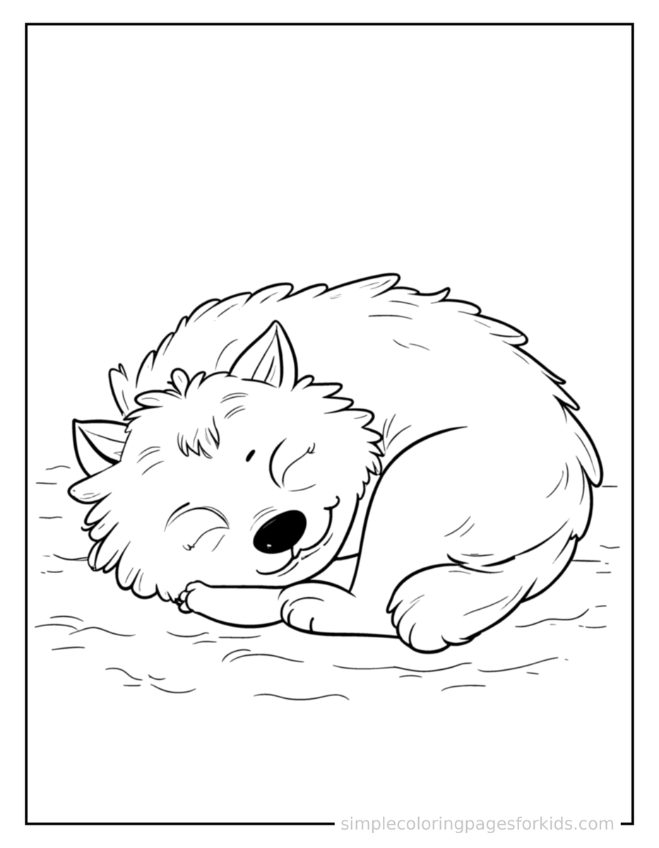 Sleepy Wolf Coloring Page