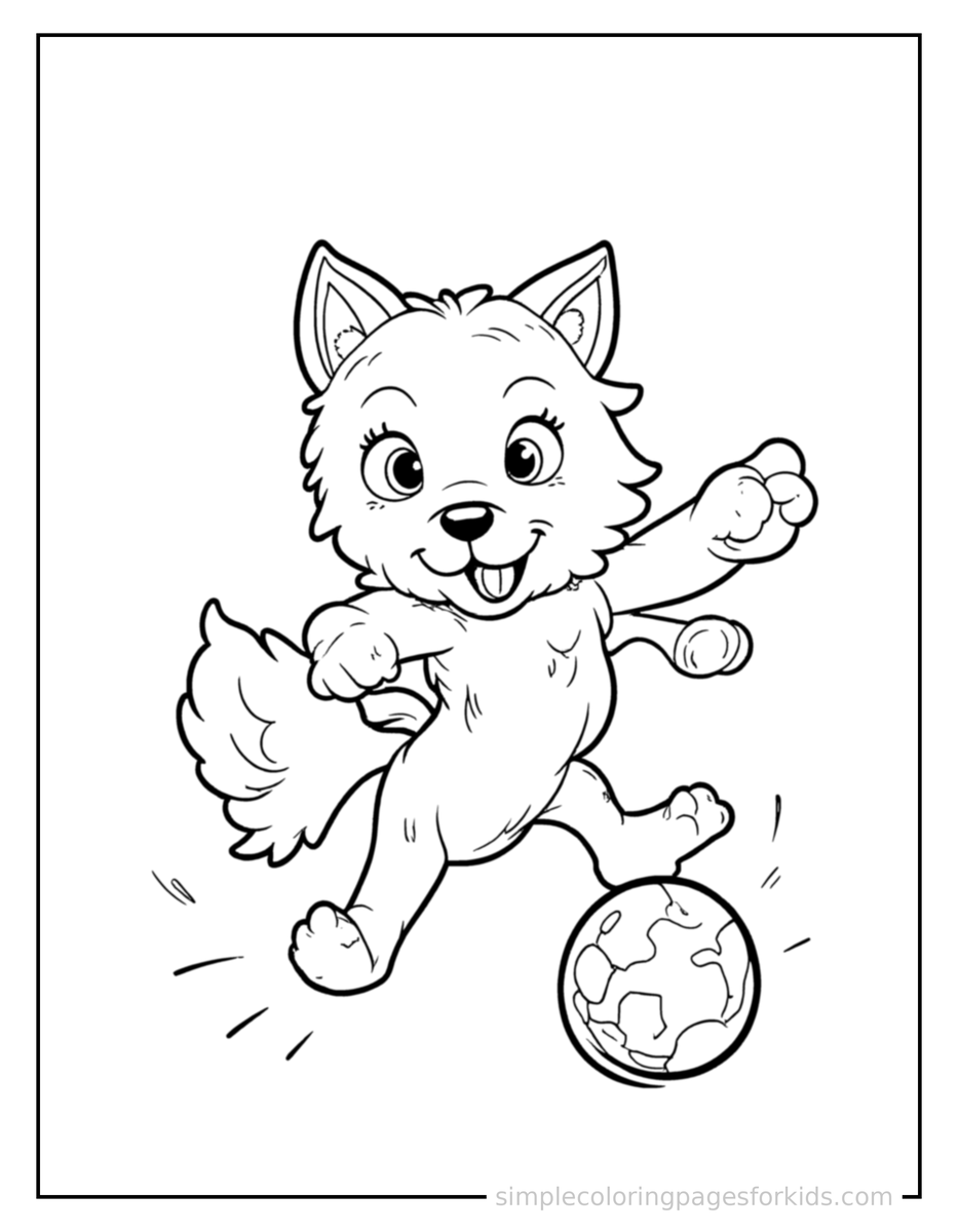 Playing with a Ball Wolf Coloring Page
